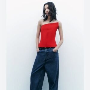 Zara Red Asymmetric Sleeveless Bodysuit